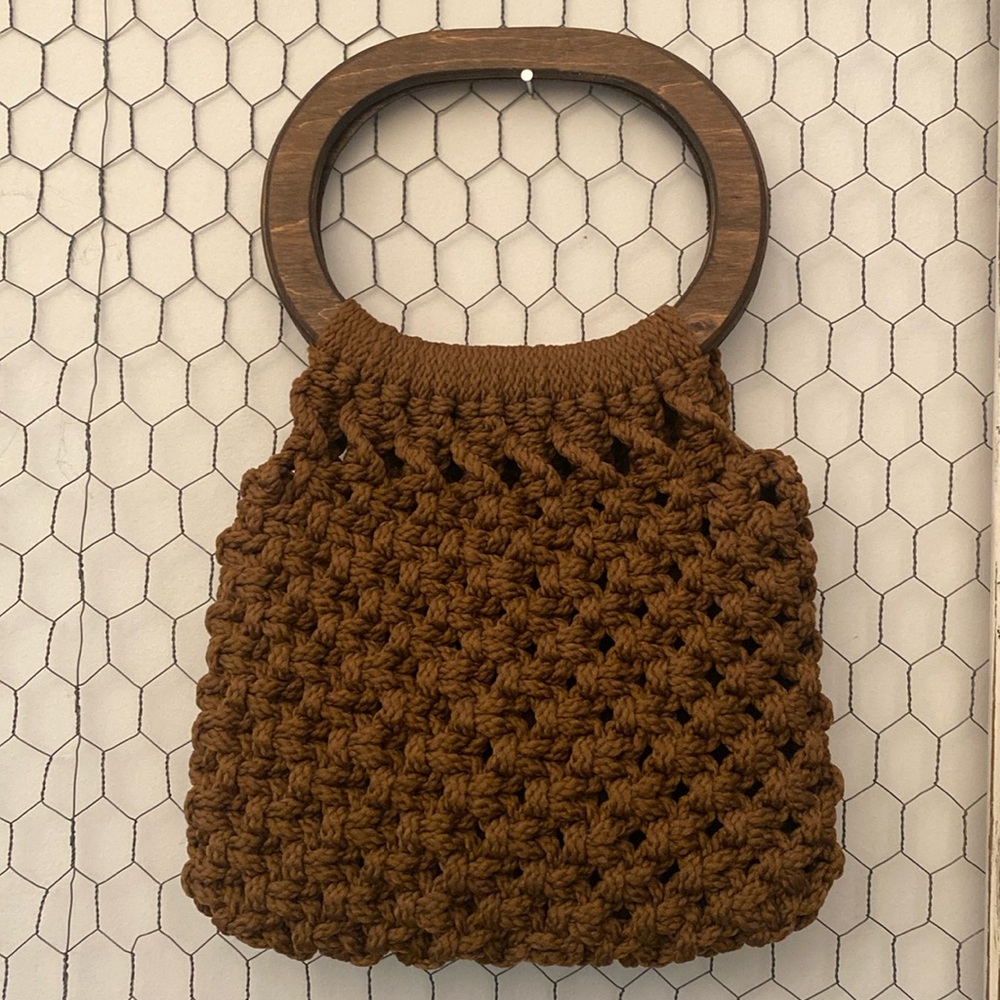Vintage Macrame Wooden Handle Bag